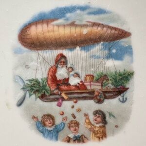 1910 Germany Santa with children and Zeppelin Vintage Christmas Bowl